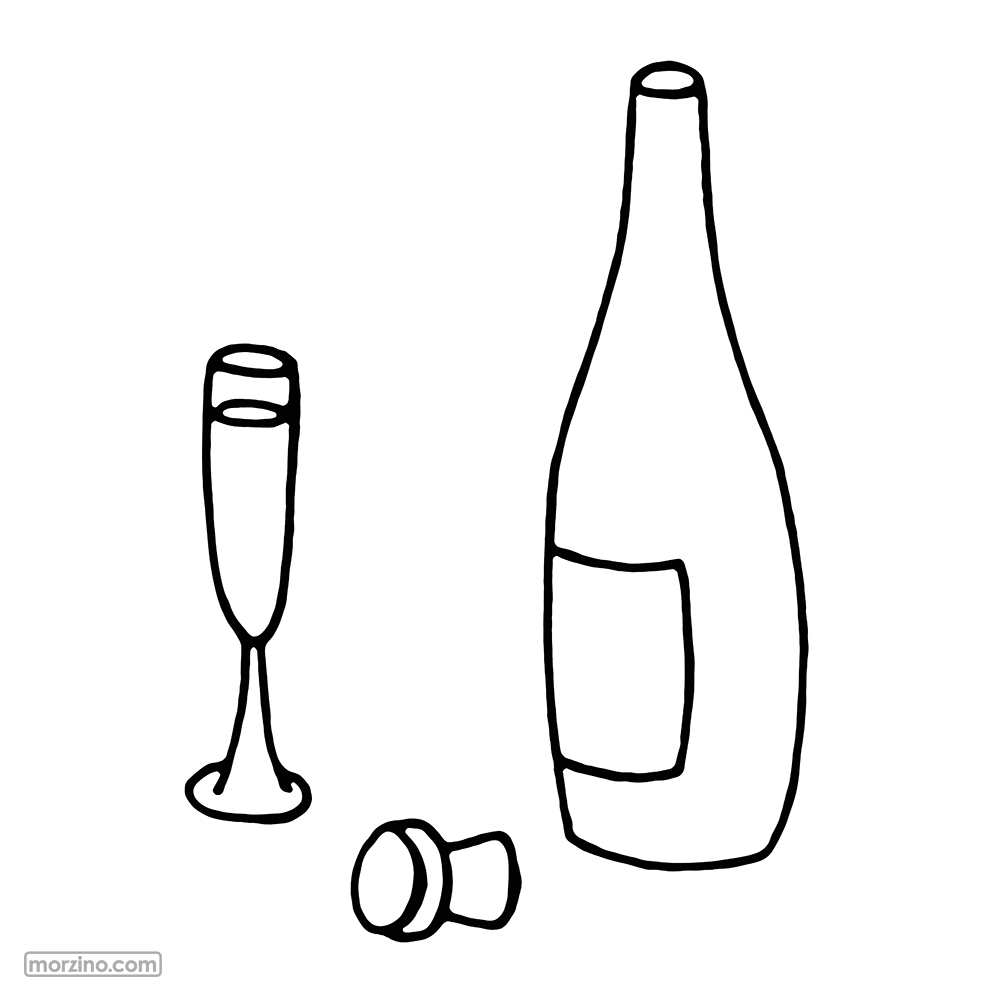 Ausmalbild: Flasche Champagner