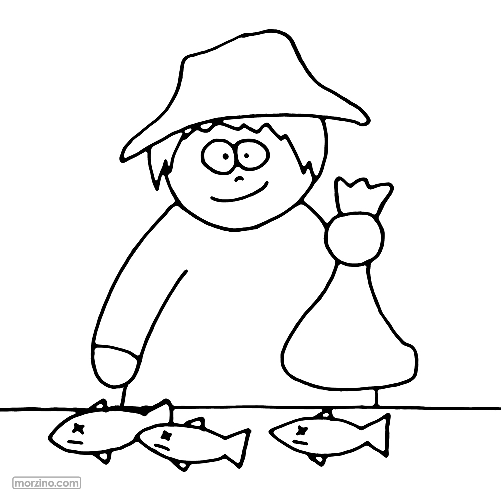 Ausmalbild: Fischverkäufer