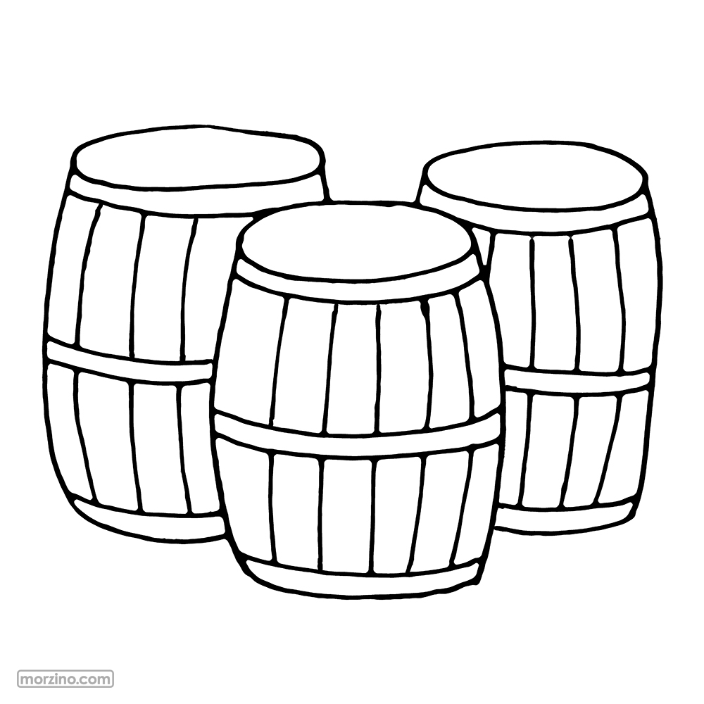 Ausmalbild: Holzfässer